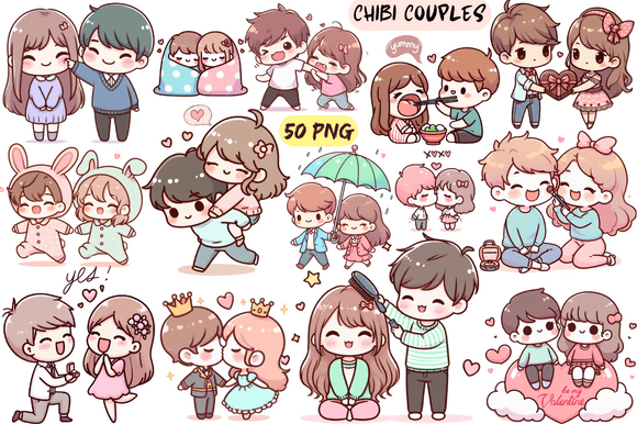 Download Chibi Romantic Couples Hand Drawn - Romantic Collection