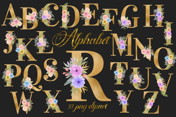 Download Gold Romantic Floral Alphabet Numbers - Romantic Collection